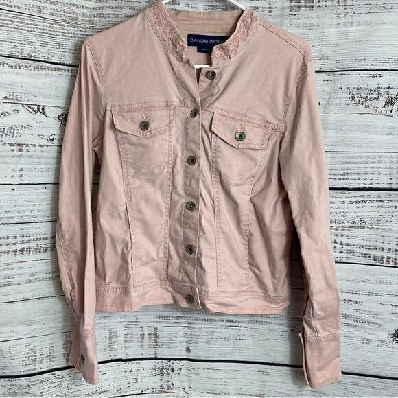 Bandolinoblu Jacket Womens Medium Embroidered Pink 90s Y2K Denim Button Up - Picture 2 of 11